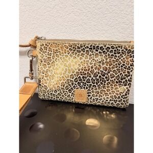 Consuela Kit Wristlet Leopard Metallic Gold Print Pouch Excellent Condition